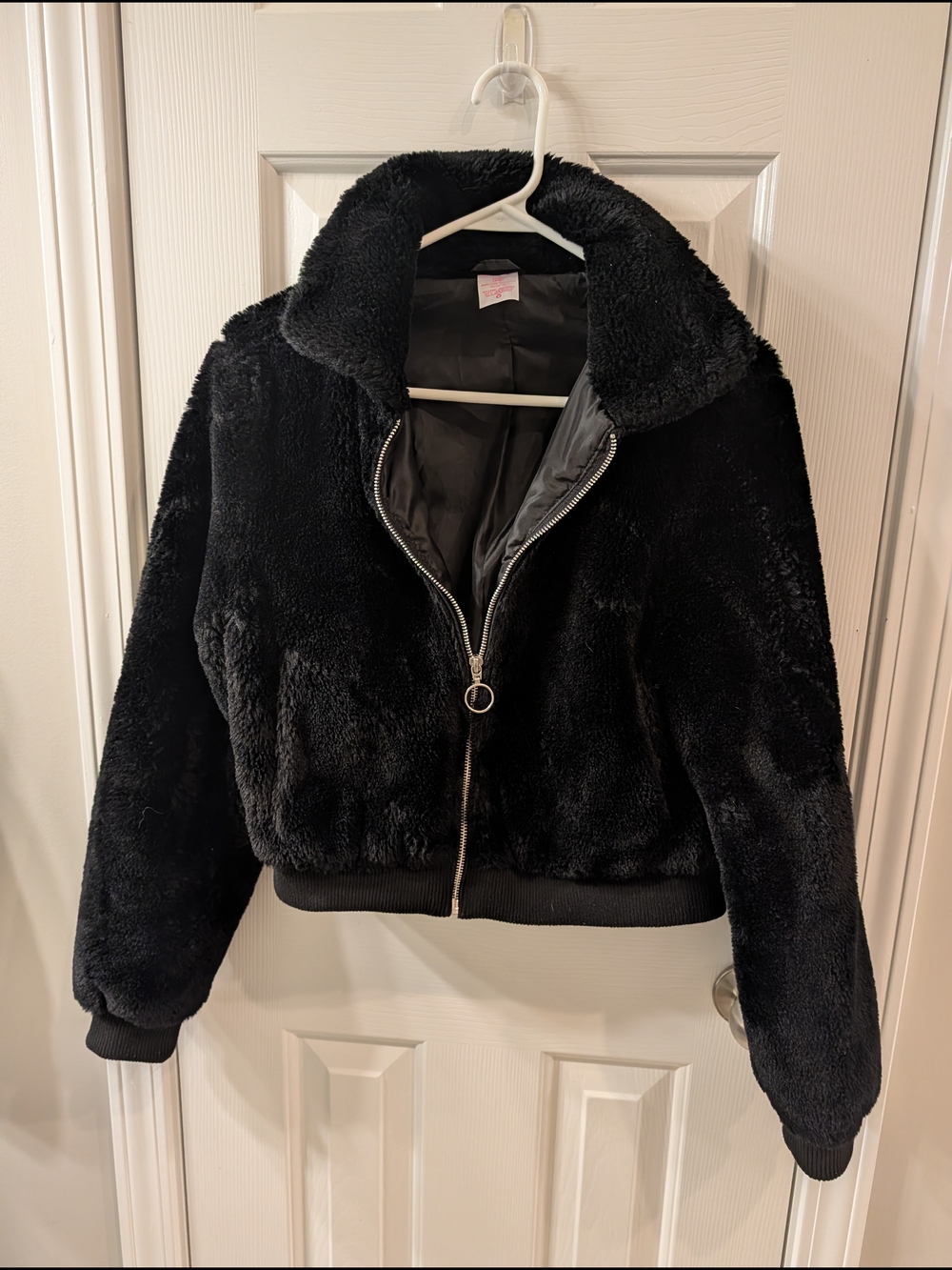 Black Faux Fur Bomber Jacket - Women
